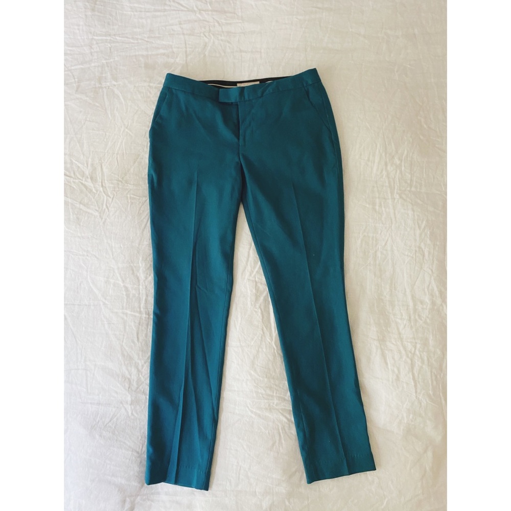 Curvy Mid-rise Fitted Teal Dress Pants
